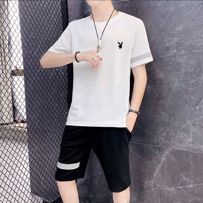 Bộ đồ thể thao nam mùa hè giản dị của Playboy tay ngắn quần đùi áo hai mảnh chạyUYFG