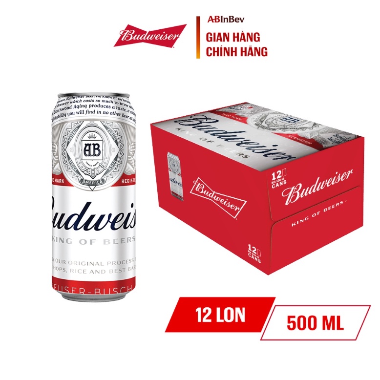 Thùng 12 Lon Cao Bia Budweiser Chính Hãng (500 ml/ lon)