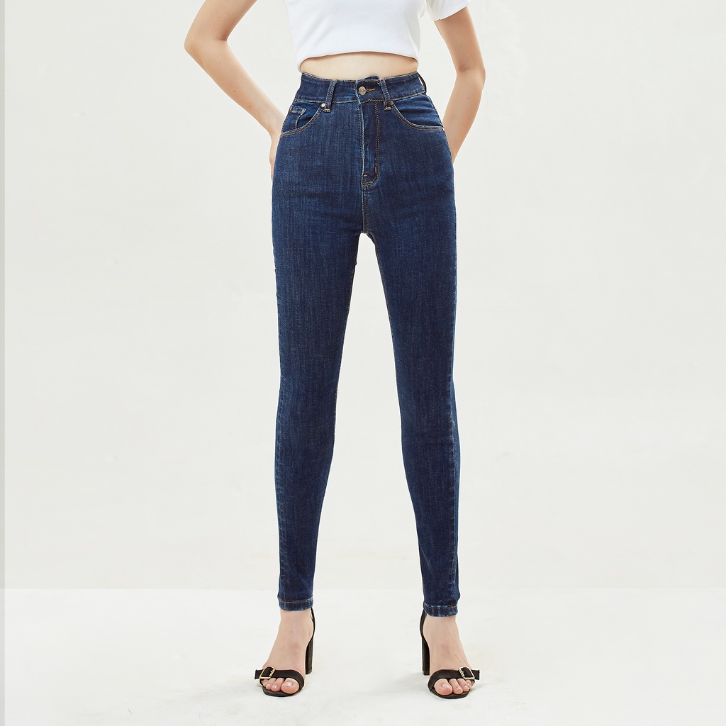 Quần Jean Nữ Cạp Cao Skinny Xanh Đậm Aaa Jeans