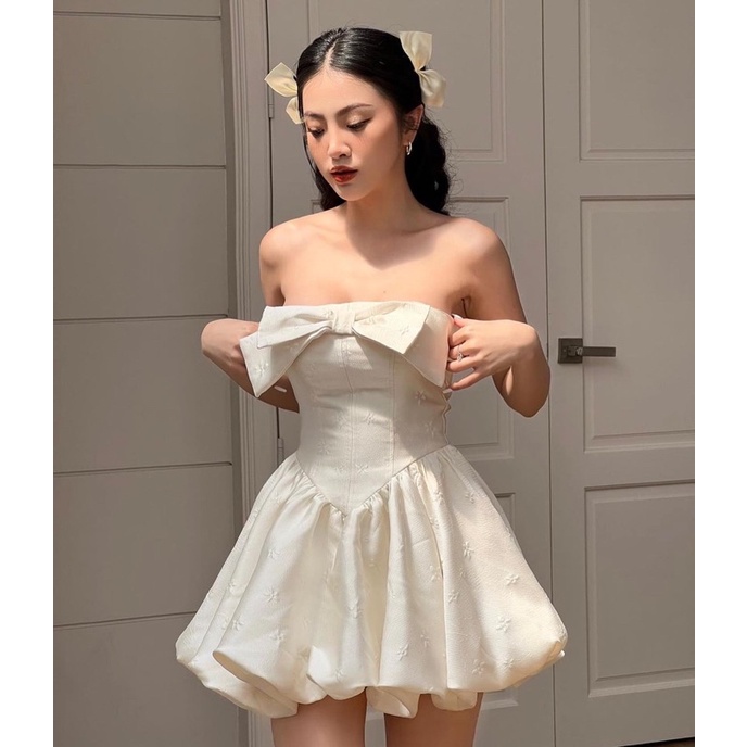 RISKY DRESS/ ĐẦM NƠ CÚP NGỰC TÔN DÁNG TÙNG BÍ PHỒNG NỮ TÍNH