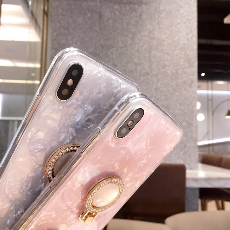 Ốp điện thoại mềm họa tiết vỏ sò có giá đỡ dạng vòng tròn đính đá cho iPhone 11 Pro Apple 6/ 7/ 8p/XS | BigBuy360 - bigbuy360.vn