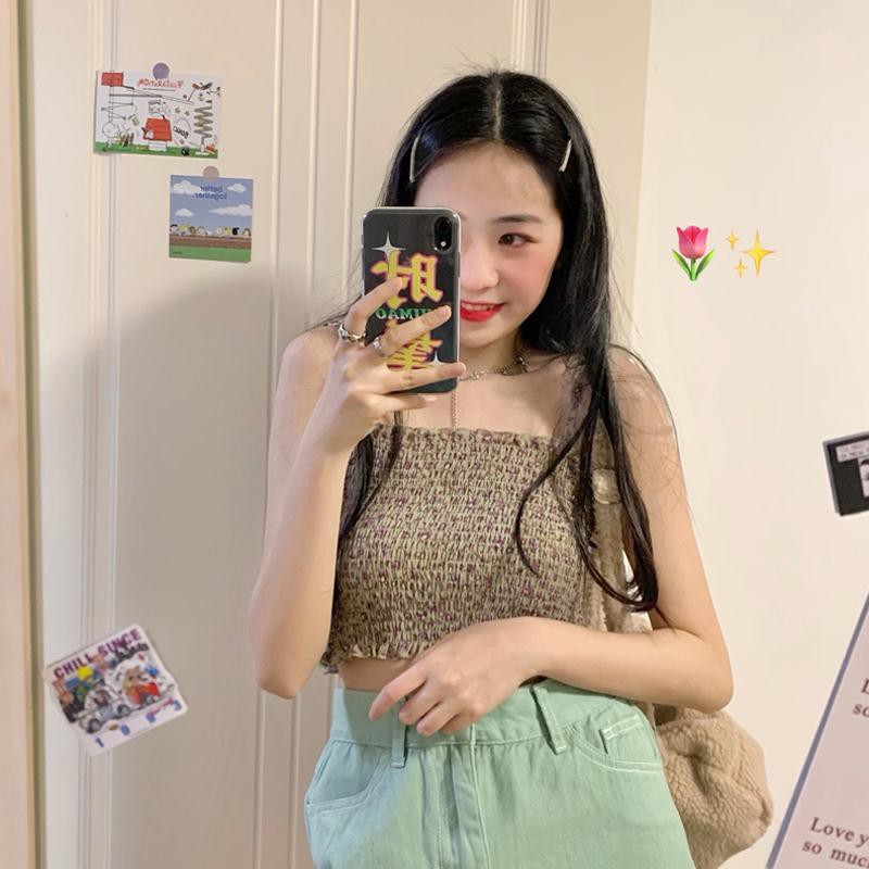 New sexy pleated floral suspender vest for women's bottom bra and sleeveless outer wear. | BigBuy360 - bigbuy360.vn