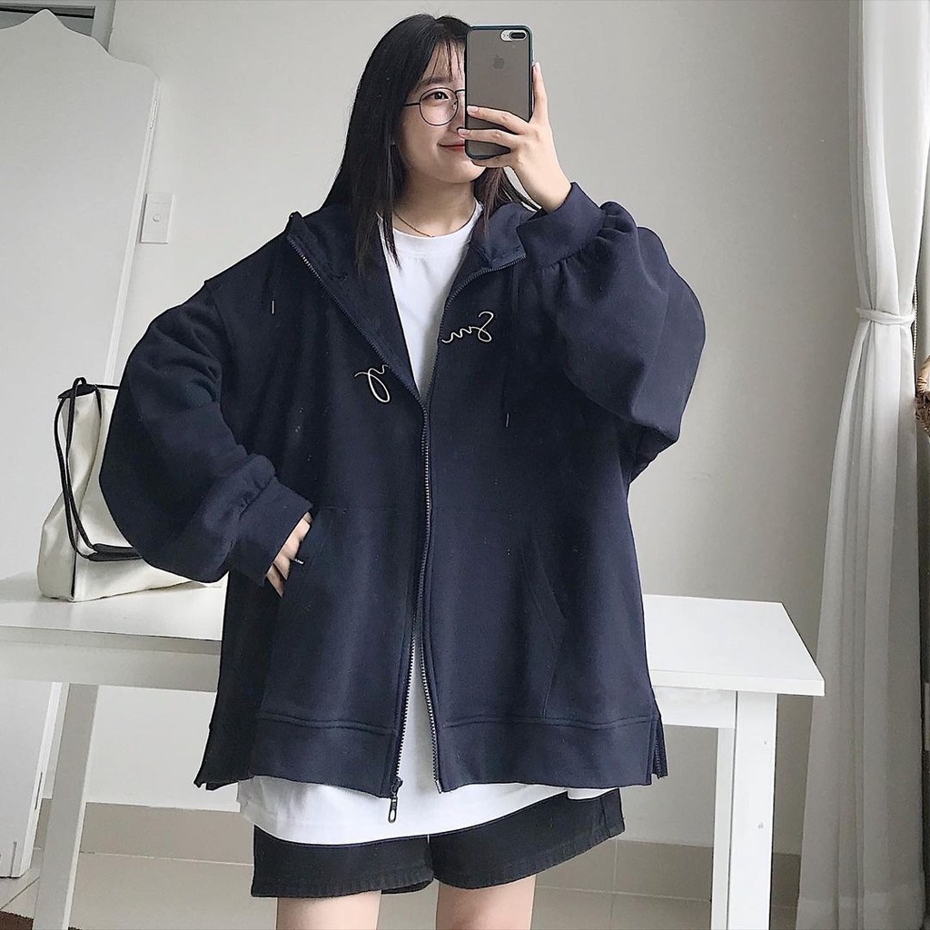 Áo Khoác Hoodie SUNDAY Dây Kéo Vải Nỉ Bông Form Rộng Ulzzang Unisex