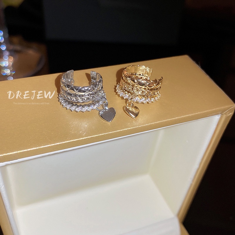 DREJEW Khuyên Kẹp Vành Tai Mạ Vàng Đính Đá Zircon Hình Trái Tim Phong Cách Cá Tính