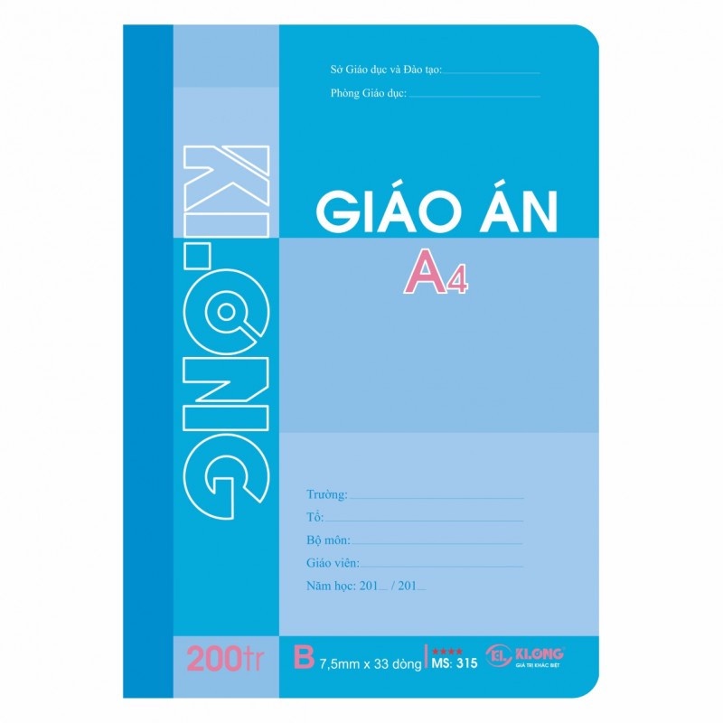 Sổ giáo án A4 Klong - Kẻ ngang 200 trang, MS 315