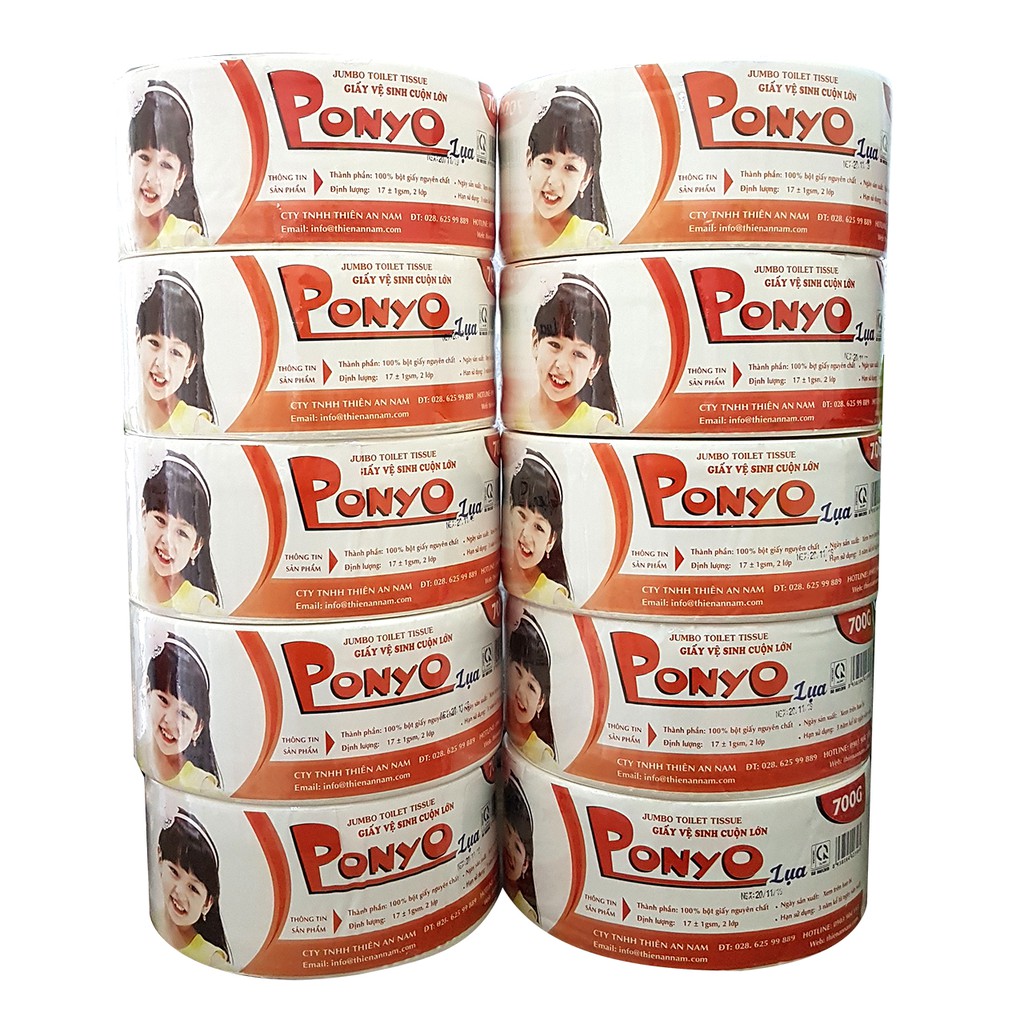 Combo 10 cuộn giấy vệ sinh cuộn lớn 700g Jumbo PONYO