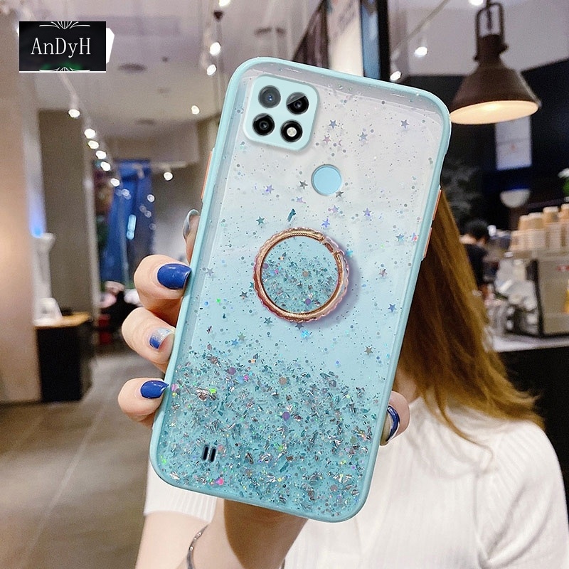 Ốp điện thoại họa tiết ngôi sao lấp lánh kèm giá đỡ nhẫn cho OPPO Realme C21