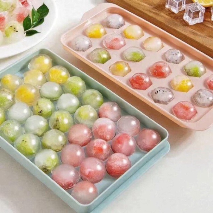 Khay làm đá tròn thông minh, khay đá silicon nhựa mềm bền tròn 33 viên hàng cao cấp, khuôn làm thạch rau câu cho bé  A21