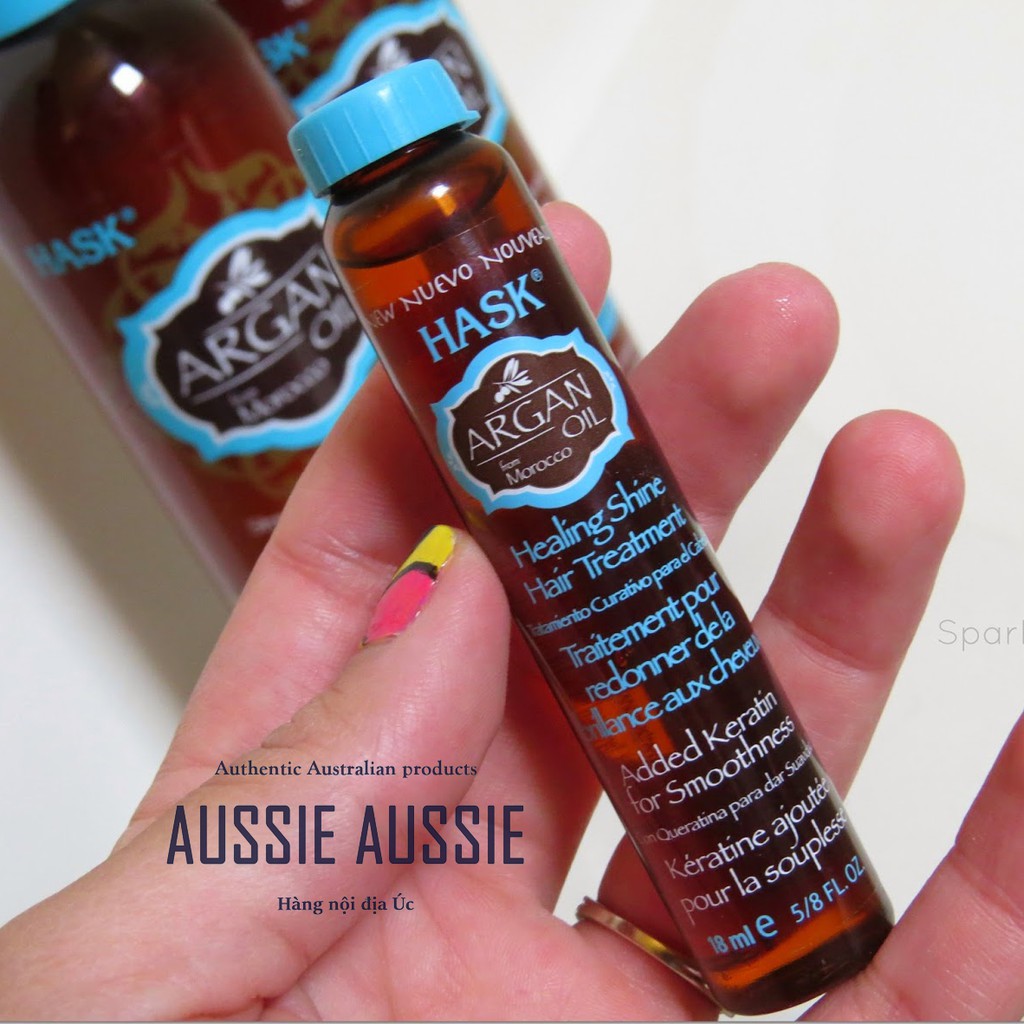 Dầu dưỡng phục hồi và bóng tóc khô xơ chẻ ngọn làm dày tóc HASK Argan Oil/ Keratin Oil 18ml 59ml aussie.vn