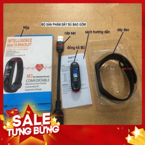 [FREE SHIP] 💥BẢO HÀNH 1 NĂM💥 Vòng Tay Đồng Hồ Thông Minh Band M3 CHÍNH HÃNG - Đồng hồ theo dõi sức khỏe, Chống Nước💥S