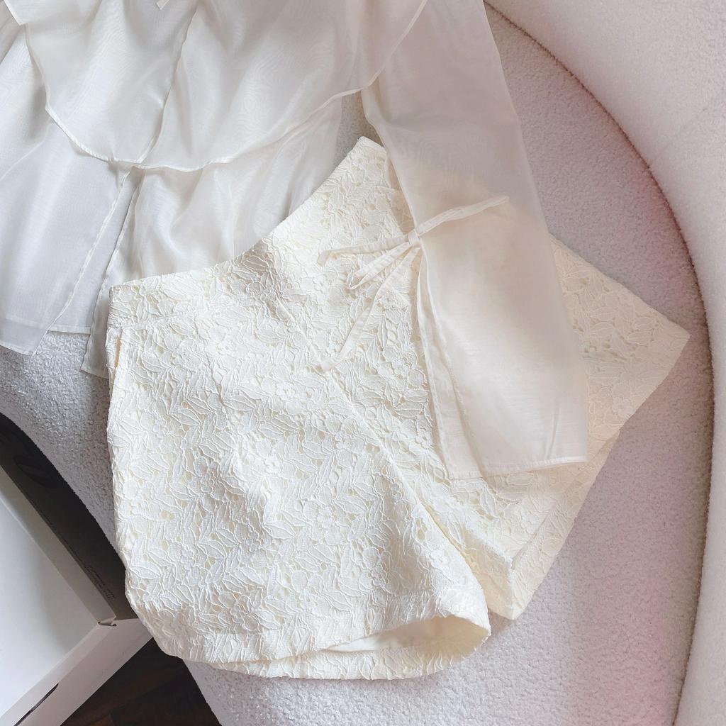 SET VOAN NUDE TAY PHỒNG + SHORT REN HOA 🎶