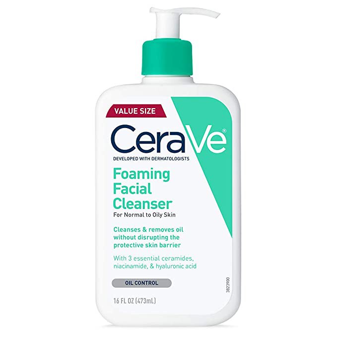 Sữa rửa mặt CeraVe Foaming Facial Cleanser dịu nhẹ cho da dầu &amp; da khô size to 473ml - Bản Mỹ