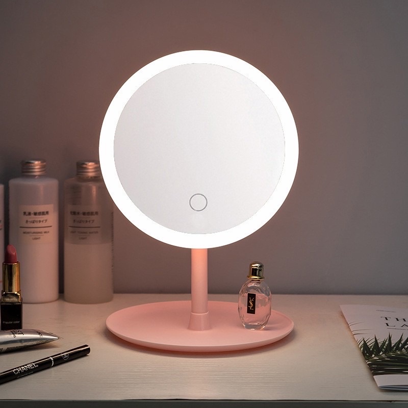 [HÀNG HOT] Gương đèn led cảm ứng hình tròn 28x18 usb Titahoa, gương để bàn trang điểm, gương trang trí, gương trang điểm
