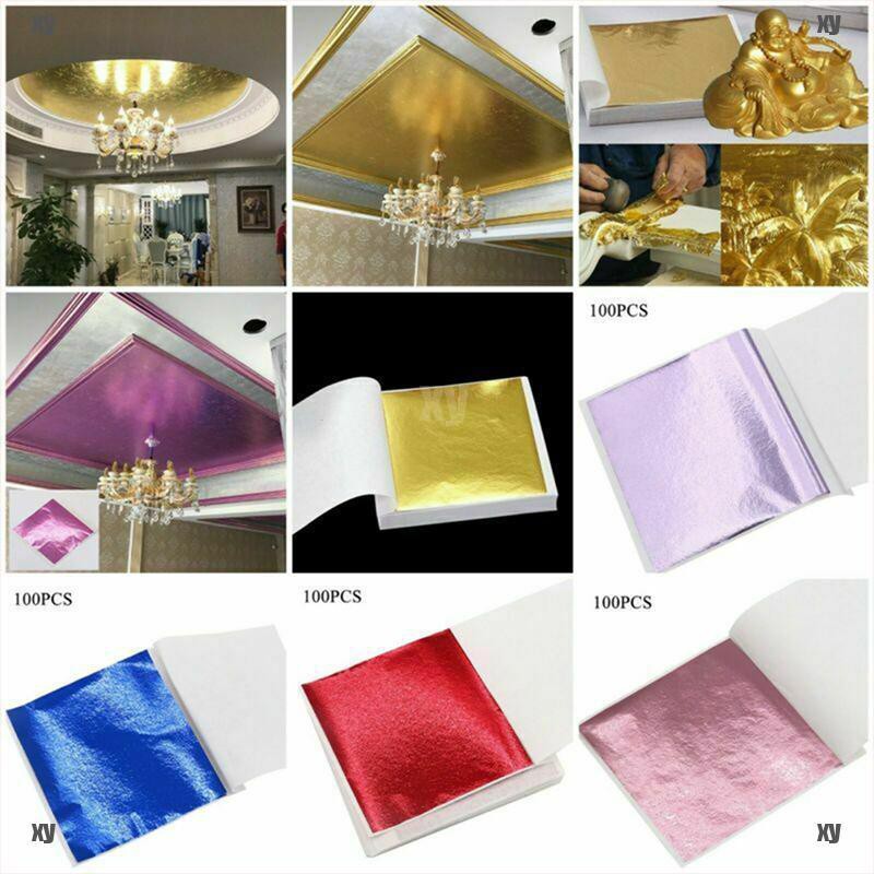 Set 100 lá giấy mạ vàng / bạc dùng làm đồ trang trí thủ công độc đáo