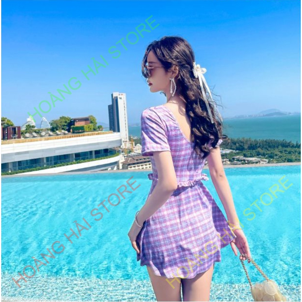 Bộ đồ bơi bikini kín đáo nữ đi tắm biển váy liền áo cộc - B.45