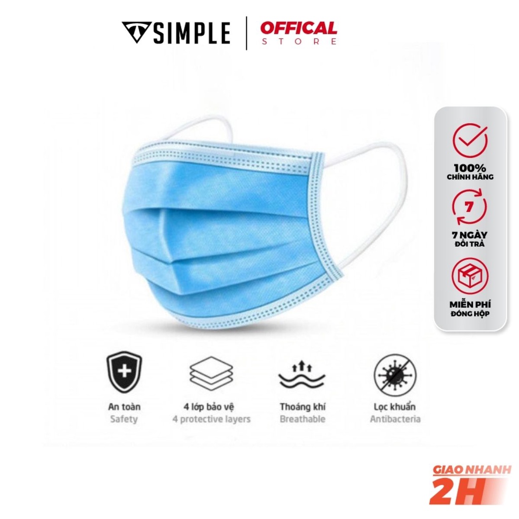 Khẩu Trang TSIMPLE 4 lớp kháng khuẩn chuẩn y tế lớp hoạt tính chống thấm nước và bụi mịn