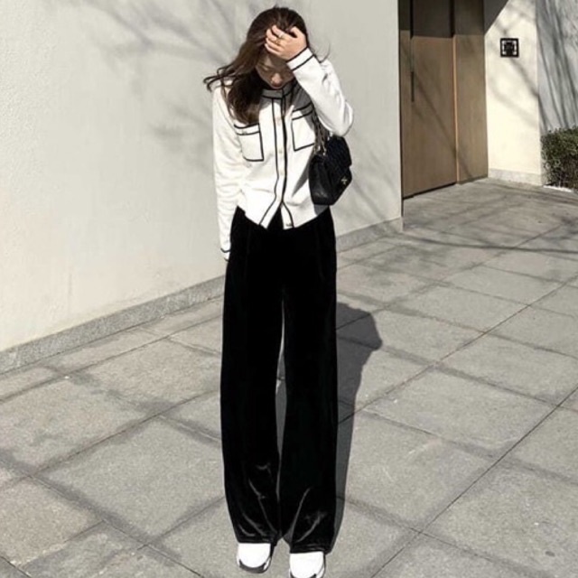 Áo cardigan mỏng viền nổi đen chị đẹp Jennie