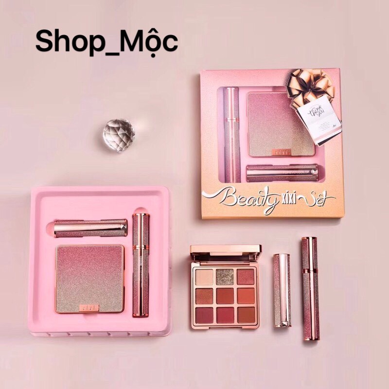 Set 3 món Bảng phấn mắt-Son lì-Mascara BEAUTY XIXI nội địa Trung
