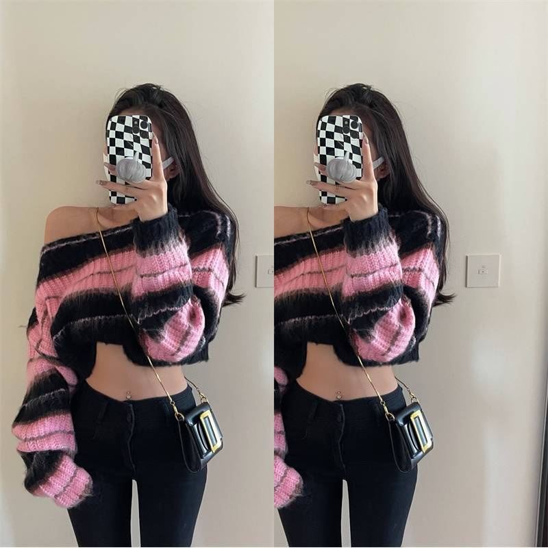 Áo Sweater Dệt Kim Dáng Rộng Màu Hồng Dễ Thương