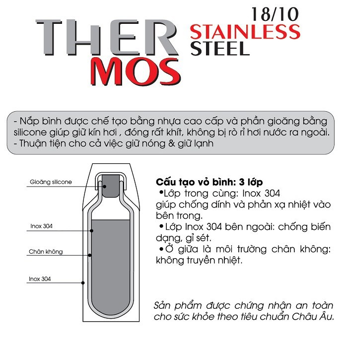 [Giảm giá thần tốc] Bình giữ nhiệt hiệu quả inox 304 thiết kế 3 lớp Elmich chính hãng 500ml, 750ml, 800ml, 1000ml, 1200m