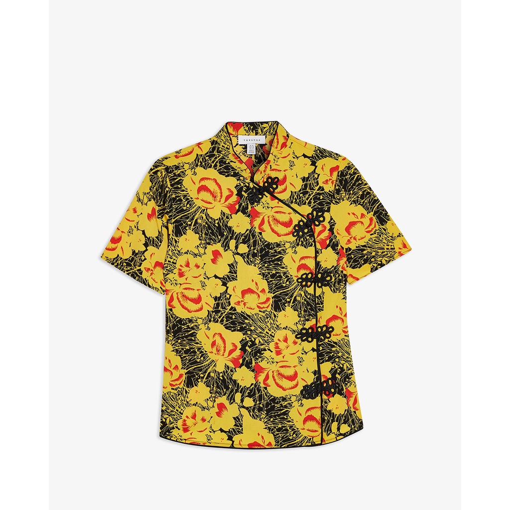TOPSHOP - Áo kiểu nữ cổ trụ tay ngắn PETITE Yellow Floral Print Frogging 26B02SYLW-060