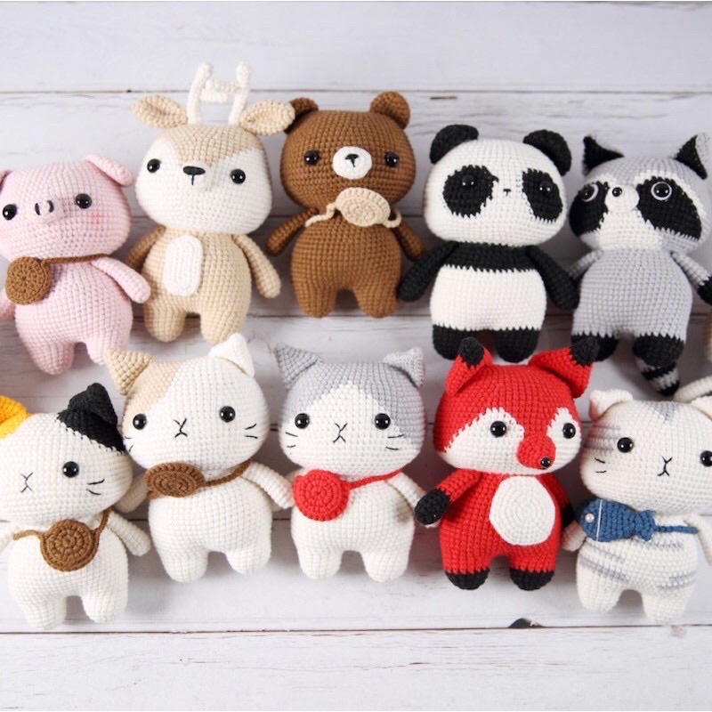 DIY Gói nguyên liệu móc len thú chibi nhồi bông đáng yêu gấu thỏ mèo quà tặng handmade tự làm trang 