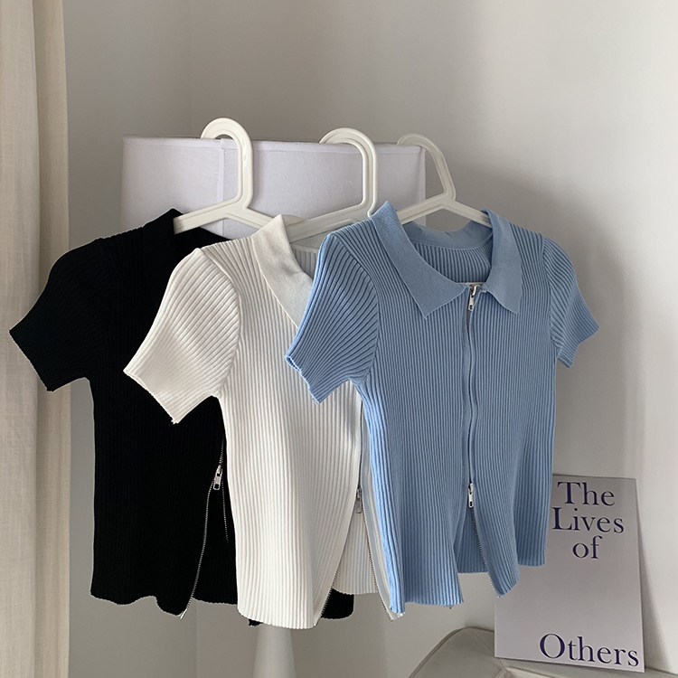 12768 |Bảng Phấn Mắt 2 Màu 2 Màu Thời Trang| Áo Croptop Dệt Kim Hai Dây Kéo Khóa Dáng Ôm Gợi Cảm