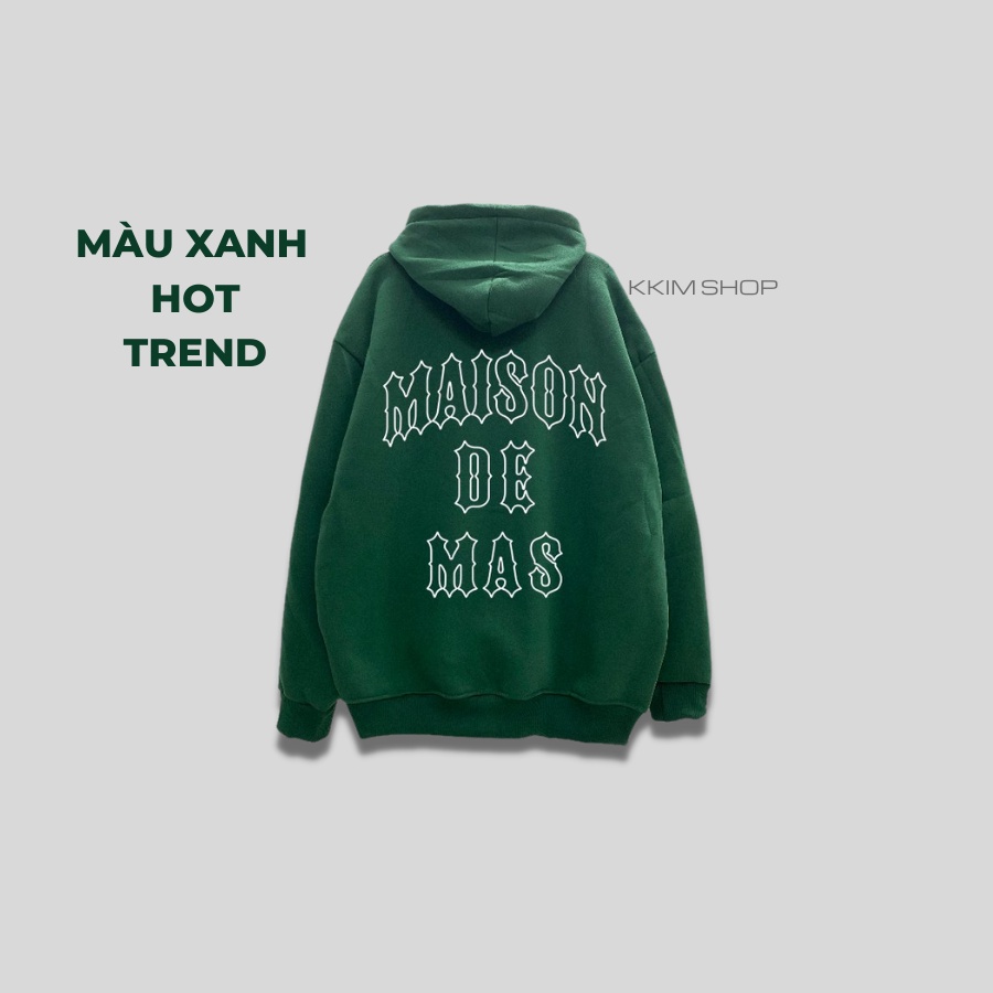 Áo Nỉ HOODIE MAISON DE MAS XANH LÁ, Áo hoodie unisex nam nữ form rộng oversize chất liệu Nỉ bông cao cấp KKIM SHOP