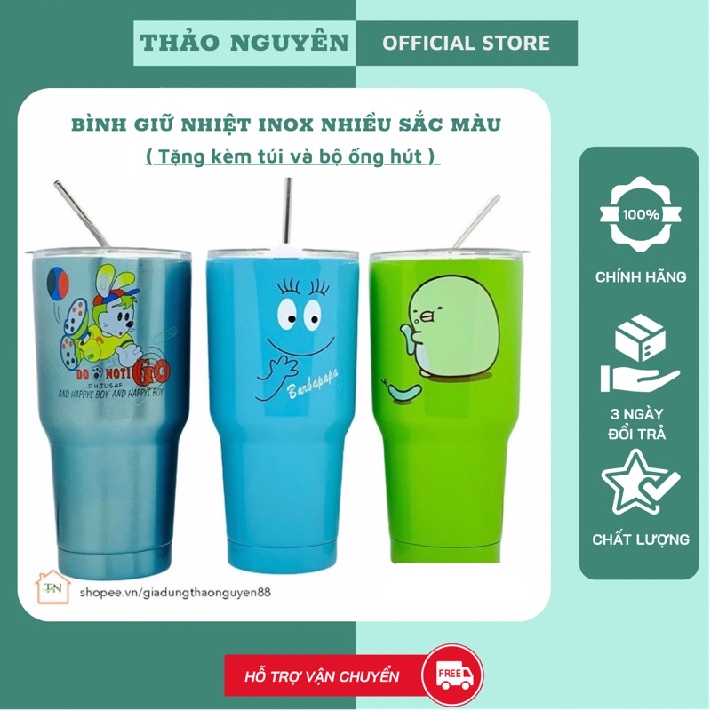 CỐC GIỮ NHIỆT - BÌNH GIỮ NHIỆT INOX THÁI LAN ( tặng kèm túi và bộ ống hút)