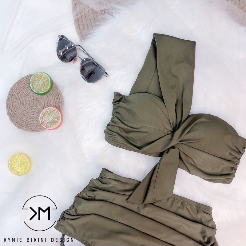 Đồ bơi thiết kế bikini cúp ngực lệch vai quần cạp cao | BigBuy360 - bigbuy360.vn