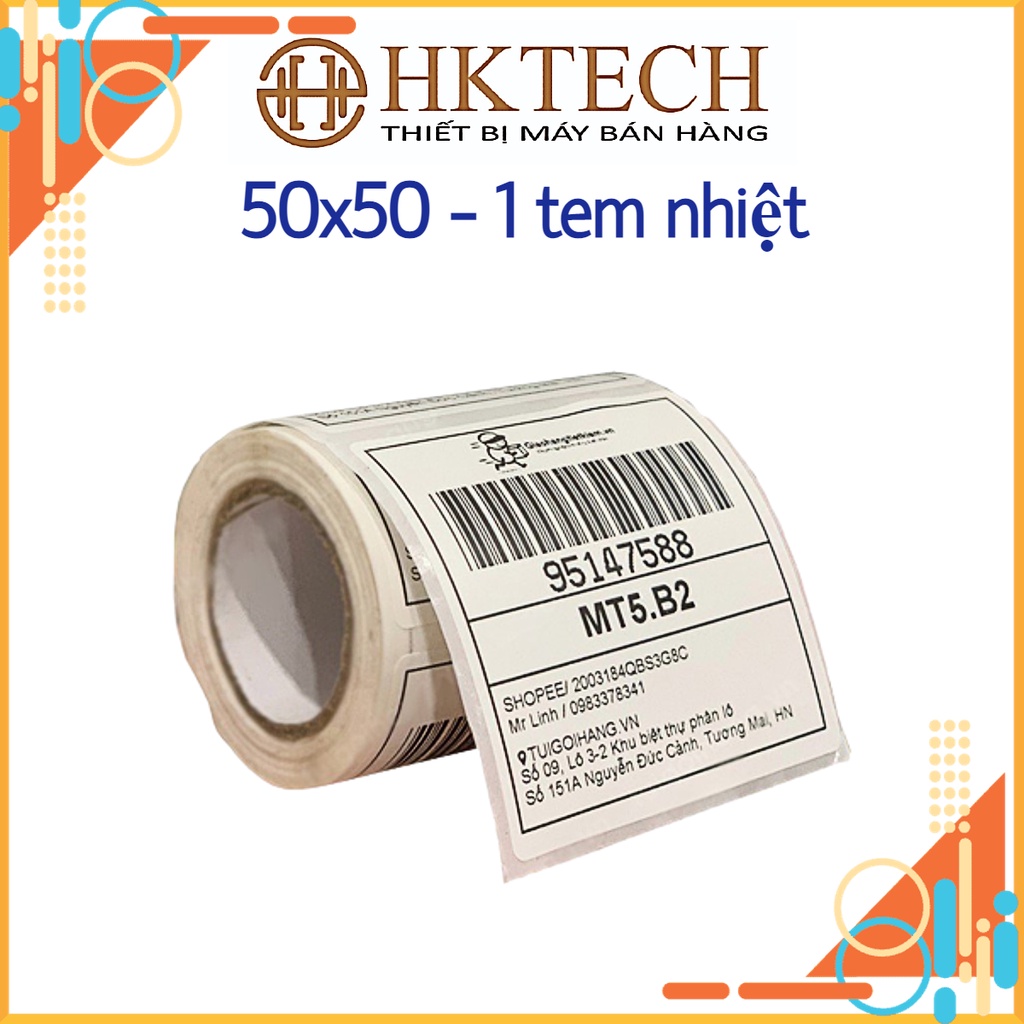 Giấy In Nhiệt 50x50 mm - Tem Vận Chuyển 5x5 cm, cuộn 30m