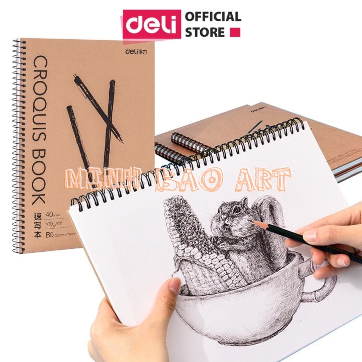 SỔ VẼ PHÁC THẢO DELI 40 TRANG - GÁY LÒ XO KHỔ A4 - GIẤY ĐỊNH LƯỢNG 100GSM / 110GSM