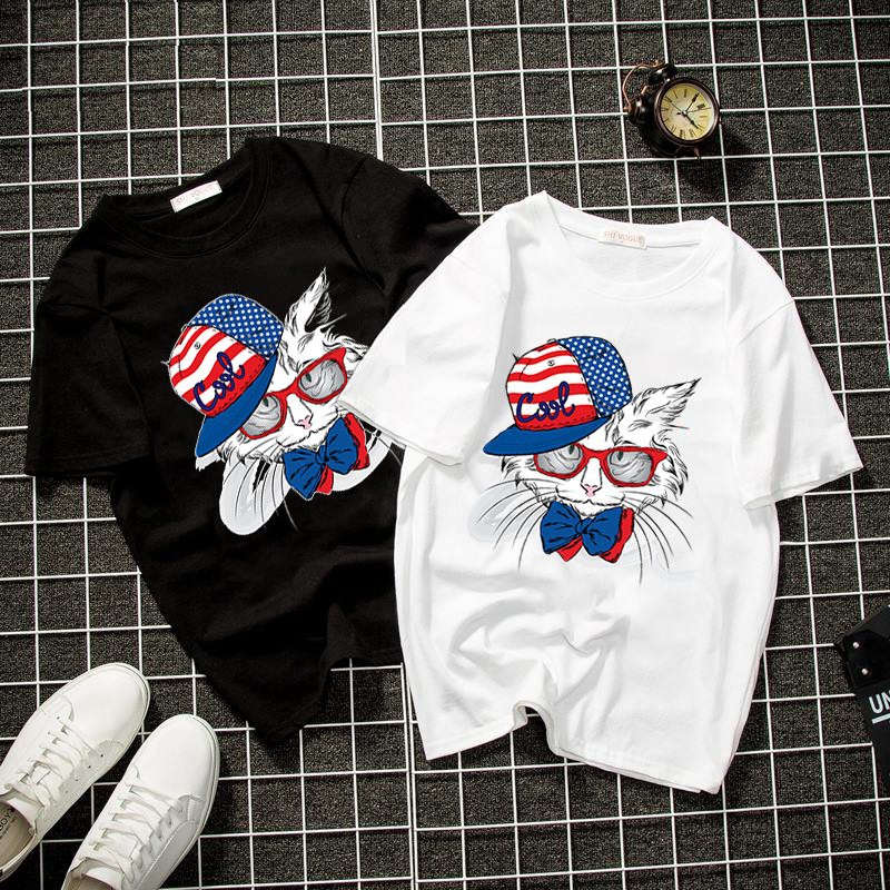 Áo thun unisex mèo cá tính màu trắng 2019T830