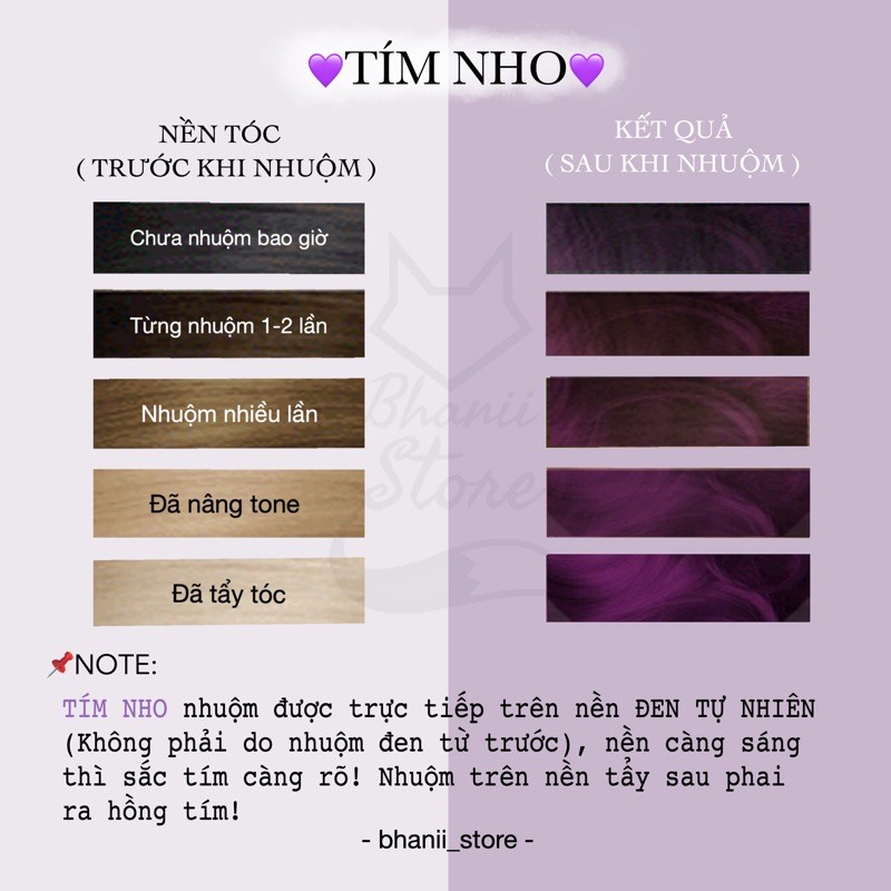 Thuốc nhuộm tóc Tím Nho KHÔNG TẨY bhanii store