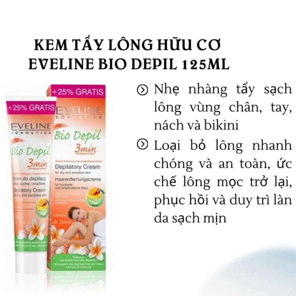 Kem tẩy lông Eveline 9 in1 Bio, Active Hữu Cơ 125ml  full