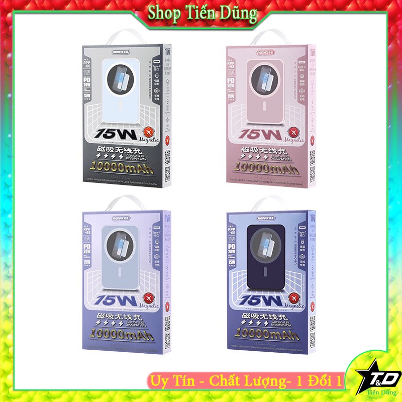 Pin Sạc Dự Phòng Sạc Nhanh 20w Remax RPP-65 10000mah Hỗ Trợ Sạc Không Dây Dòng 15w Phù Hợp Cho Các Điện Thoại Hỗ Trợ.