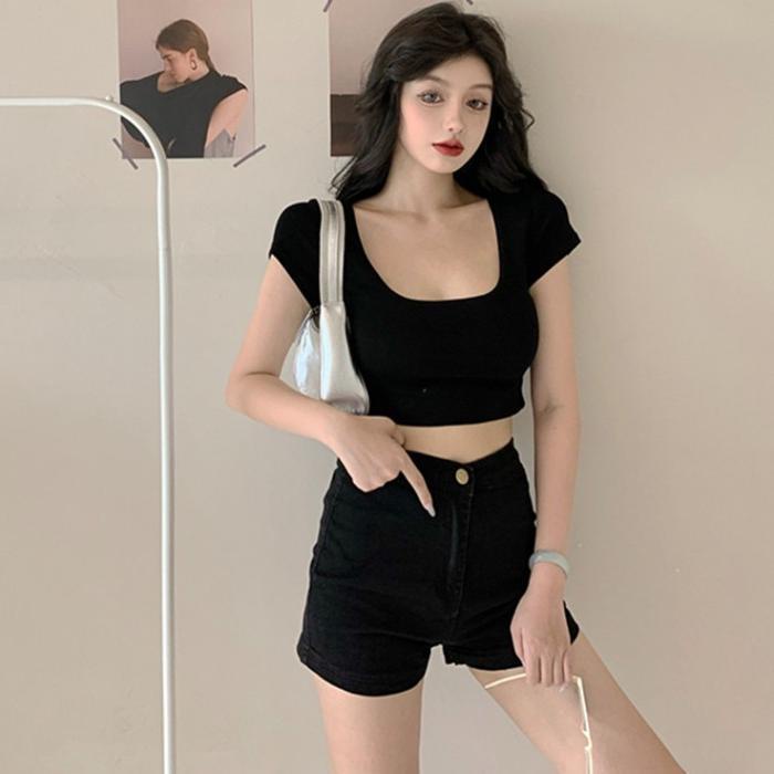 Áo Croptop Cổ Vuông Tay Ngắn Cotton 4 chiều Form ngắn RT6