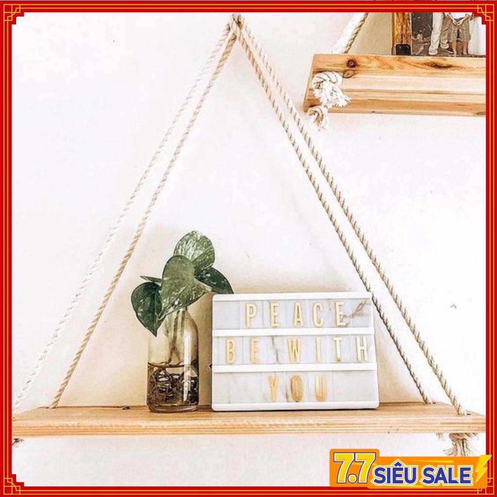 Kệ Trang Trí Treo Tường 1 Tầng  Bằng Dây Macrame 👍GIÁ RẺ👍 Kết Hợp Với Vòng Inox Độc Đáo Gỗ Thông Tự nhiên