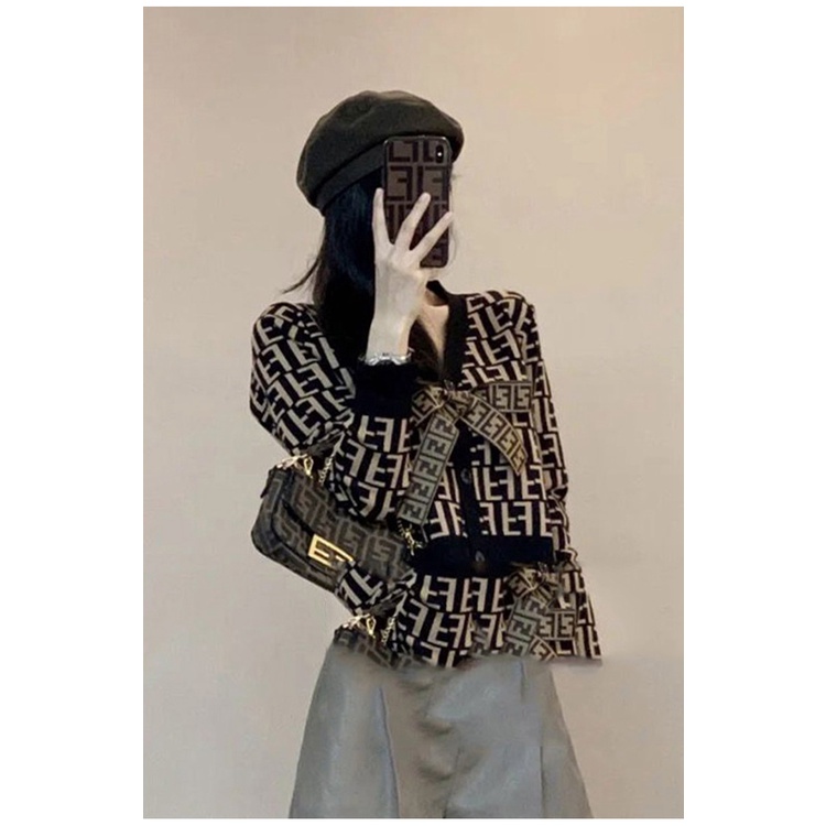 Áo cardigan dệt kim ZHELIHANGFEI tay dài cổ chữ V lưng cao phong cách retro Mỹ