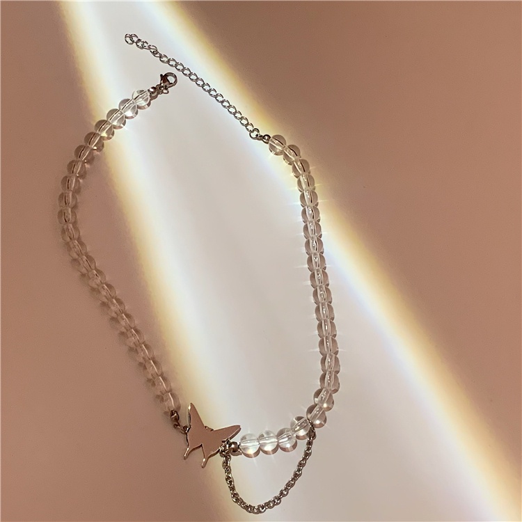 Vòng cổ Chuỗi Hạt Tròn Trong Suốt Mặt Hình Bướm Thời Trang Cho Nữ