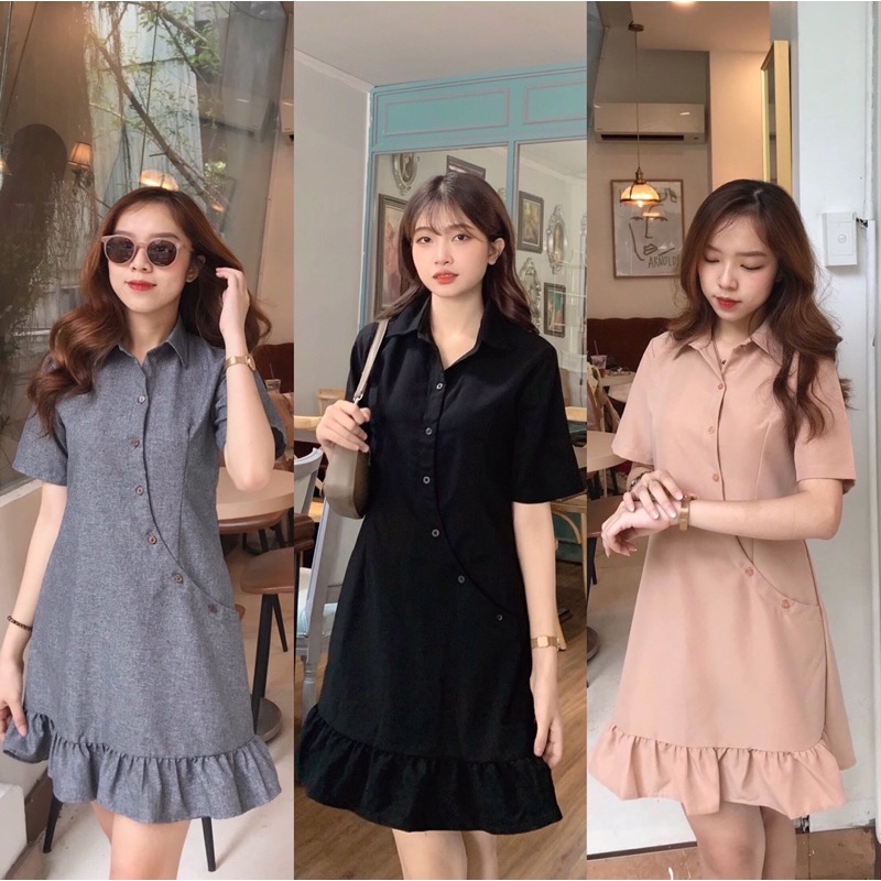 Đầm sơmi nút chéo