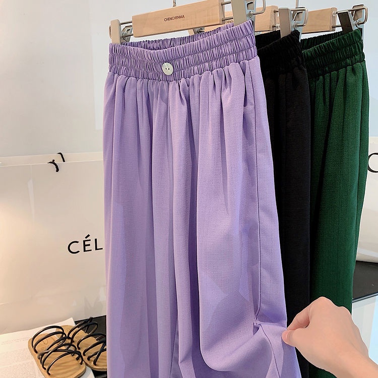 [Babycat] Hàng Có Sẵn Quần Ống Rộng Dài Đến Mắt Cá Thắt Lưng Co Giãn Màu Trơn Phong Cách Nhật Bản Hàn Quốc Thời Trang Mùa Hè Giản Dị Dành Cho Bé Gái