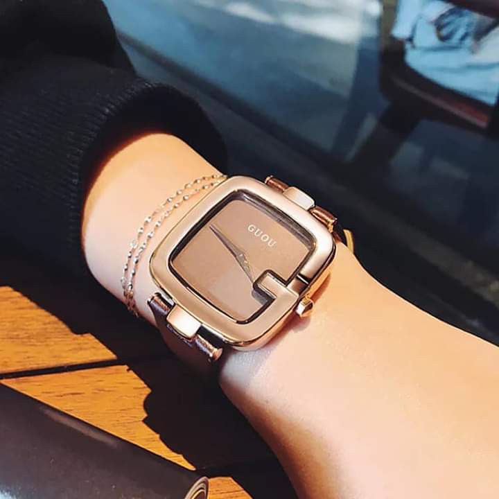 Đồng hồ nữ dây da cao cấp mặt vuông huyền thoại chính hãng Guou G8109 đẹp đẳng cấp - Đồng hồ nữ xinh