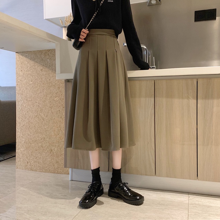 SUXI Chân Váy Chữ A Lưng Cao Màu Sắc Đơn Giản Thời Trang Cho Nữ