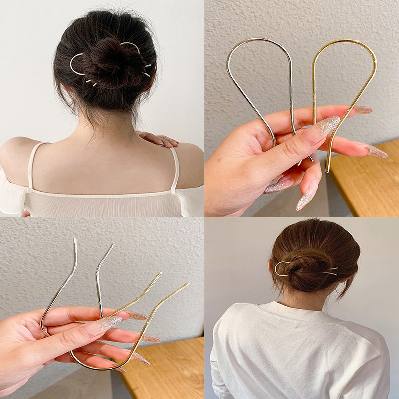Kẹp Tóc Kim Loại Hình Chữ U Thiết Kế Đơn Giản Phong Cách Hàn Quốc
