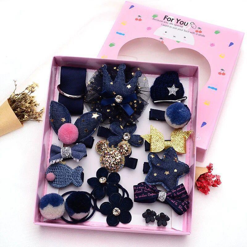 Set 18 Kẹp Tóc / Dây Buộc Tóc Mini Dễ Thương Cho Bé Gái