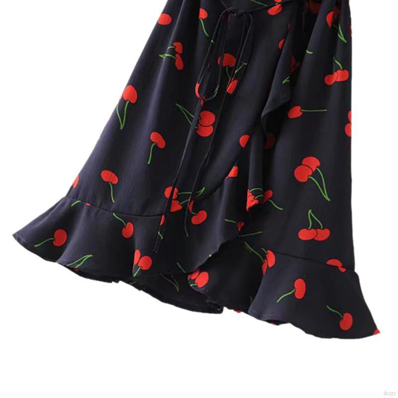 Đầm tay ngắn cổ chữ V hoạ tiết phong cách Bohemian