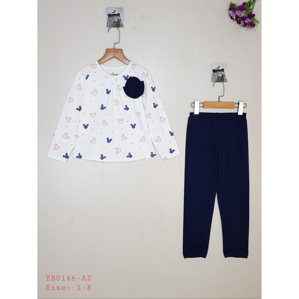 YB0146-A1-Bộ Bé Gái cotton dài tay,in chuột Mickey,màu tôm,hiệu I Love Kids,size 1-8/ri8/t4b