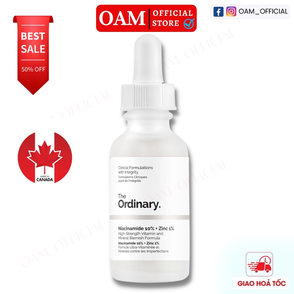 Serum Niacinamide 10% + Zinc 1% The Ordinary giảm mụn, giảm thâm ( 30ml + 60ml)