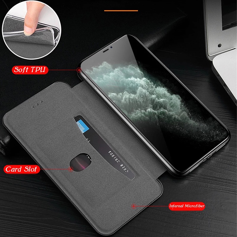 Bao Da PU Nắp Gập Từ Tính Kiểu Ví Kèm Giá Đỡ Sang Trọng Cho IPhone SE 2022 6 6s 7 8 Plus XR X XS Max